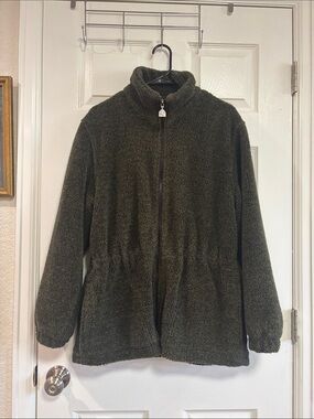 Vintage Pacific Trail Dark Forest Green Faux Sherpa Zip-Up Jacket